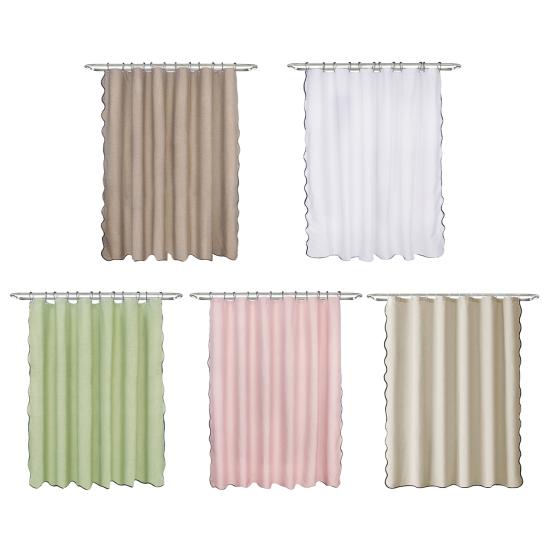 Фестончатая шторка для душа Сверхпрочная водонепроницаемая шторка с 12 крючками Стираемая толстая тканевая шторка для душа с черной каймой для ванной комнаты, отеля, ванны