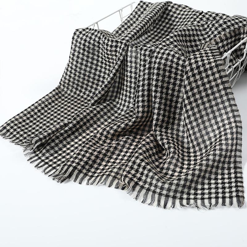 Black and White Wool Scarf Women's Autumn and Winter Long Versatile Thickened Dual-purpose Shawl Grid