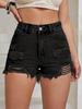 Women's European & American Fashion Ripped Raw Hem Denim Shorts