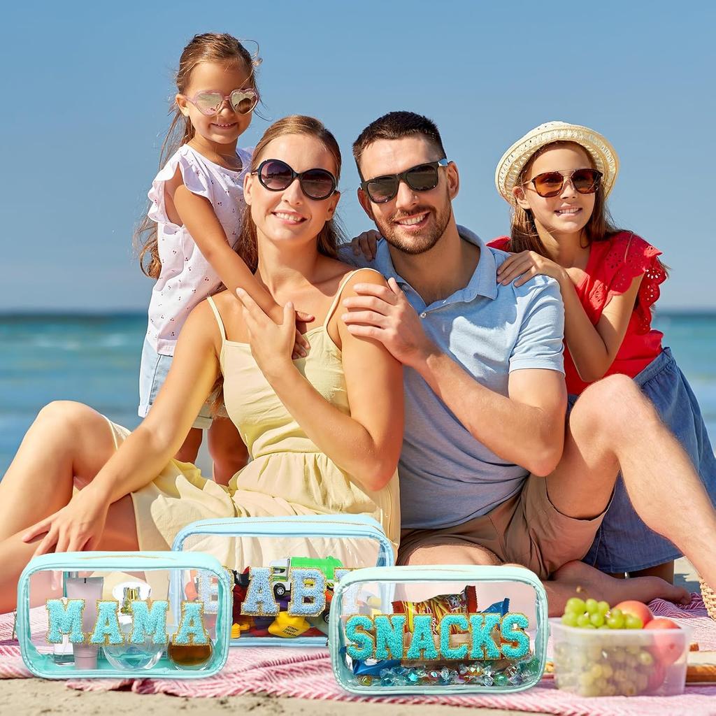 4 Pcs Mama and Baby Toiletry Bag Clear Chenille Letter Pouch Snacks Makeup Stuff Travel Diaper Bag Preppy Transparent Pouch with Zipper for Women