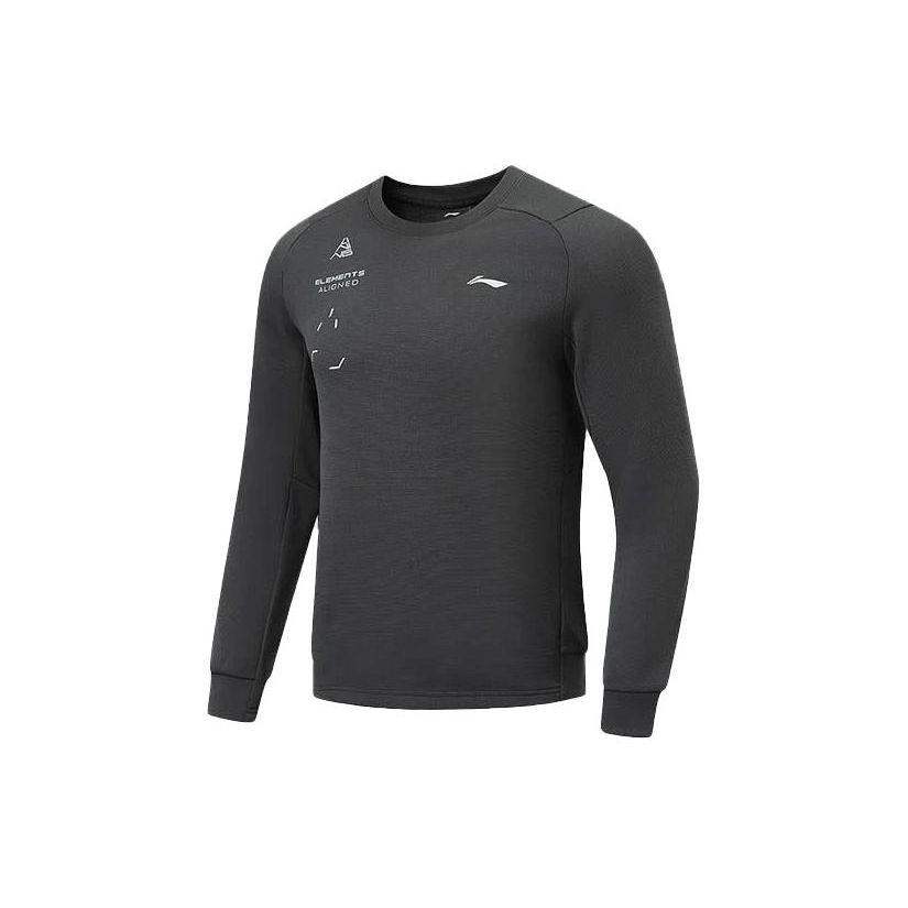 Li Ning Fitness Series Solid Color Fleece Warm Pullover Sweatshirt Men Sweatshirt Black Mixed-Color AWDU063-1