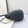 Retro Washed Denim Forward Hat Women's Casual Versatile Big Head Circumference Shows a Small Face, Wearing a Duck Tongue Beret