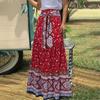 Fashion Floral Print Skirts Women Summer Vintage Elegant Pleated Long Skirts Boho Casual Bandage High Waist Holiday Beach Skirt
