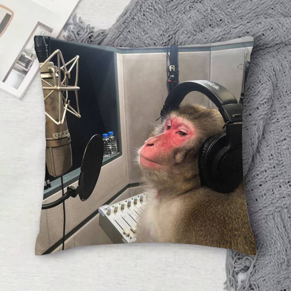 Monkey Music Sipping Meme Doublesided Printed Square Decorative Cushion Cover for Sofa Living Room Home Decor