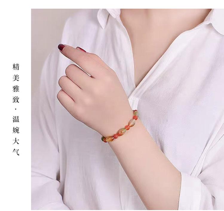Moisturizing and transparent red green peacock agate bracelet with simple temperament, Chinese style jade bracelet