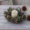 Christmas Candle Ring Artificial Pine Needle Pinecone Berries Garland Rustic Festive Candle Wreath for Home Table Centerpiece Decor
