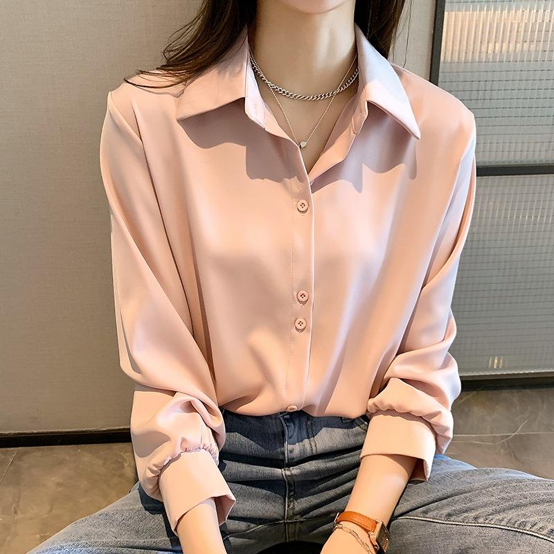 Chiffon Shirt Women's Spring and Autumn Fashion Tops Professional Temperament Draped Long-sleeved Shirt