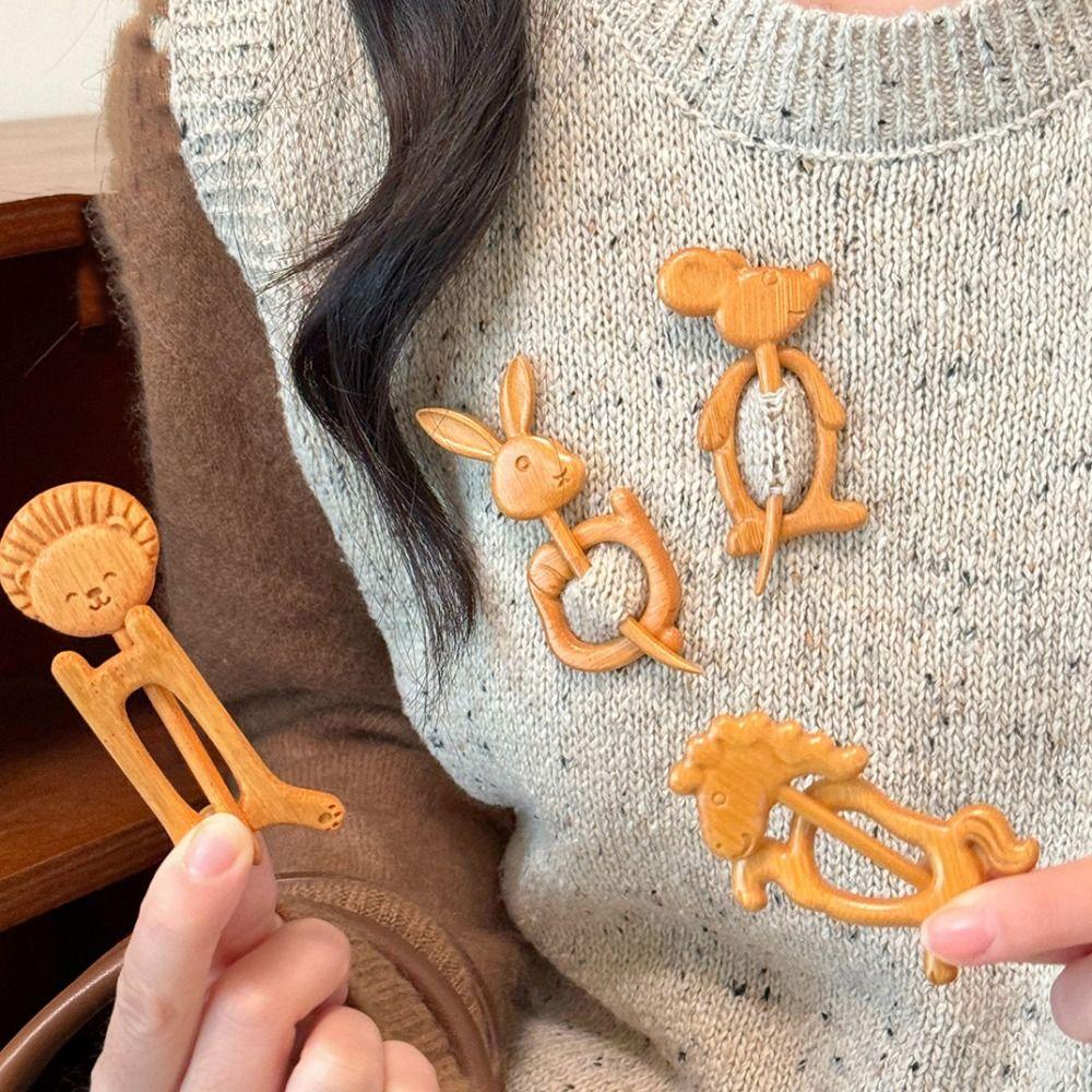 Брошь-булавка на свитер Животное Лев Лошадь Пони Модная Деревянная Брошь Подарок