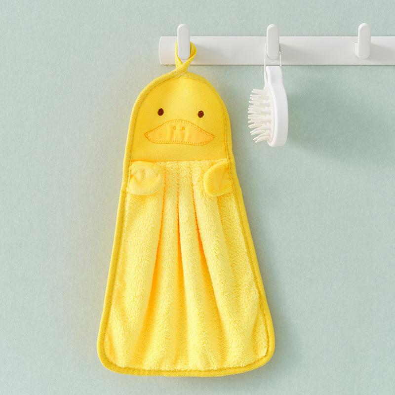 Hanging Coral Fleece Hand Towel Cartoon Animal Absorbent Kitchen Bathroom Washcloth Cute Goose Children Home Towels