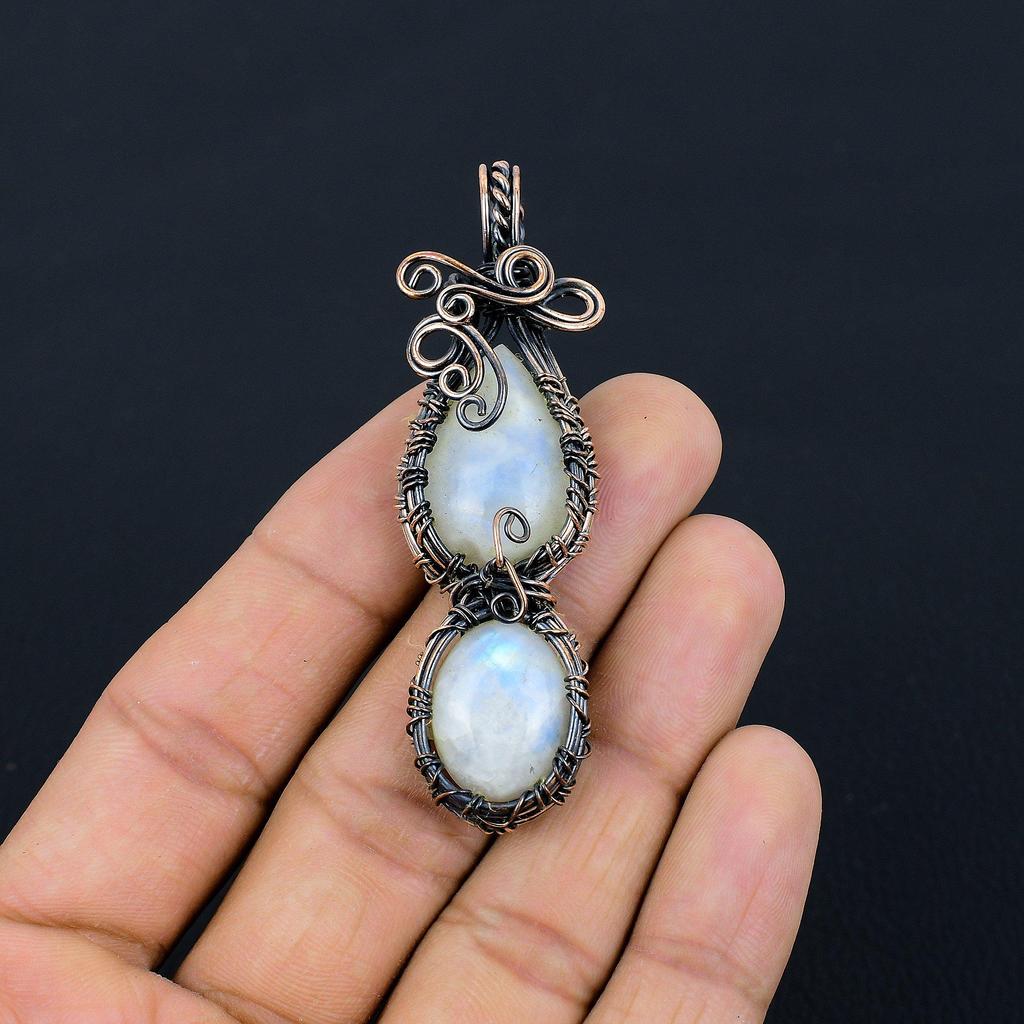 Moonstone 999 Copper Wire Wrapped Pendant, Handmade Gemstone Pendant, Gift For Mom Antique Jewelry