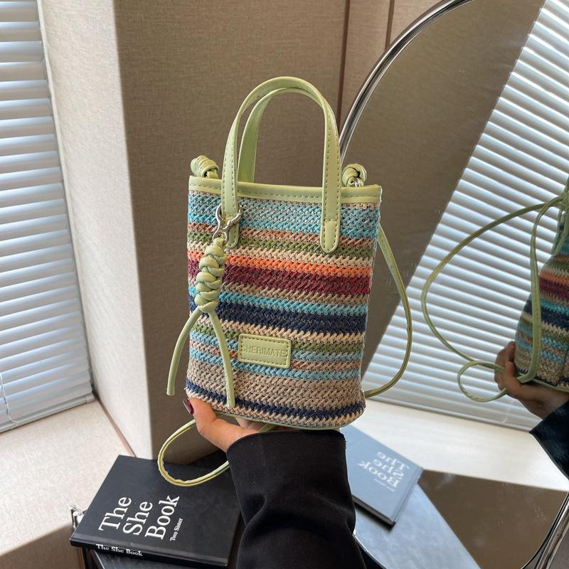 Соломенная сумка в стиле бохо, женская, лето 2024, новая модная сумка-мессенджер, ручная работа, сумка для мобильного телефона, пляжная сумка на берегу моря