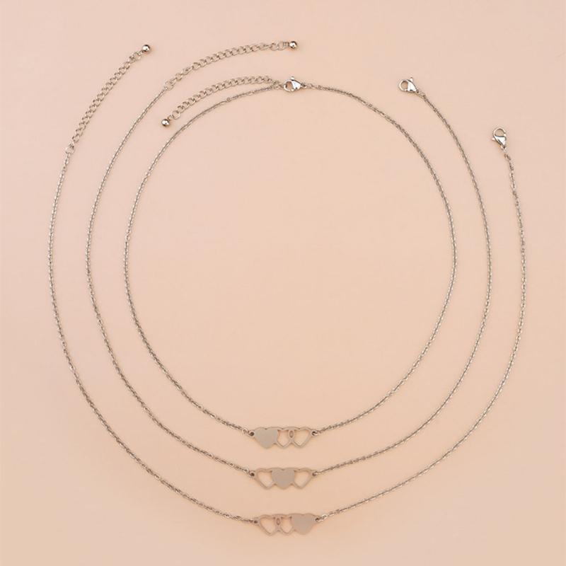 3 Pieces Sister Heart-shaped Short Necklaces Stainless Steel Best Friend Necklace Suitable for 3 Sister and 3 Friends