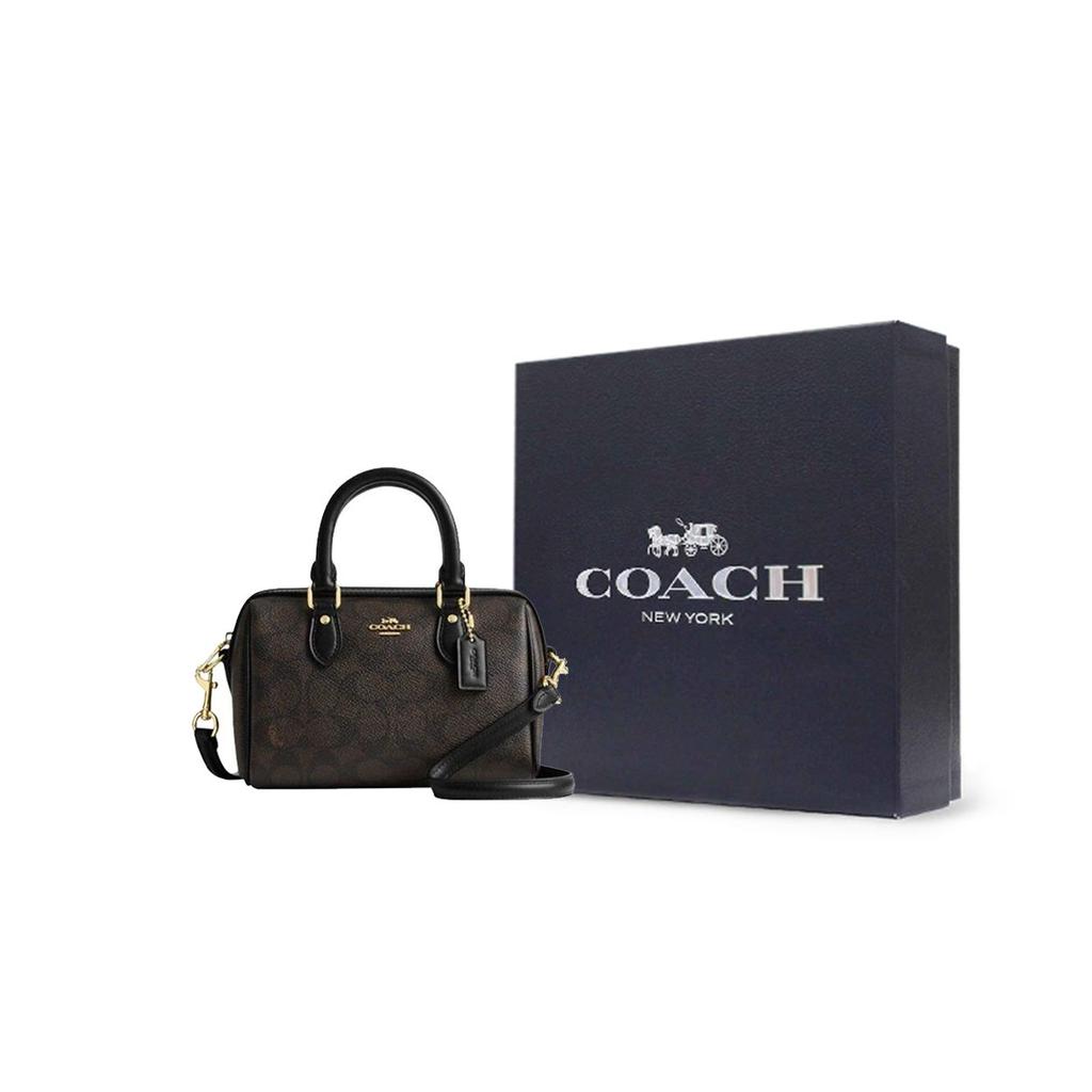 Coach Rowan 18 Классическая сумка-тоут через плечо с принтом-монограммой, на молнии, из покрытого холста, маленькая женская сумка, коричневая CW329-IMXAQ