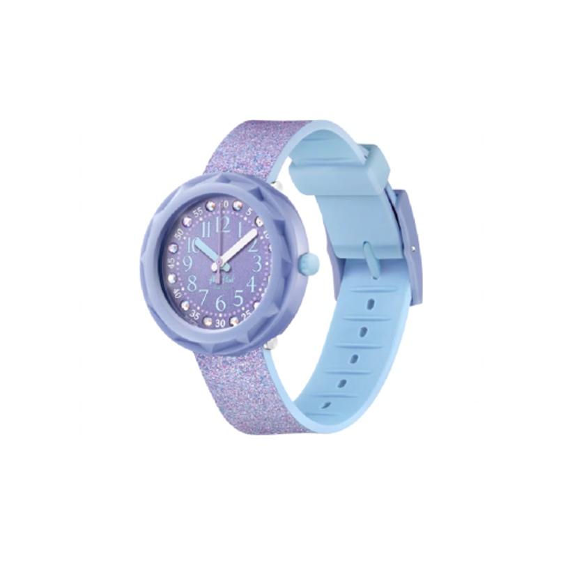 Swatch Кварцевый механизм 30м Водонепроницаемые Детские часы Фиолетовый циферблат Пластиковый корпус Тканевый ремешок Детские часы ZFCSP102