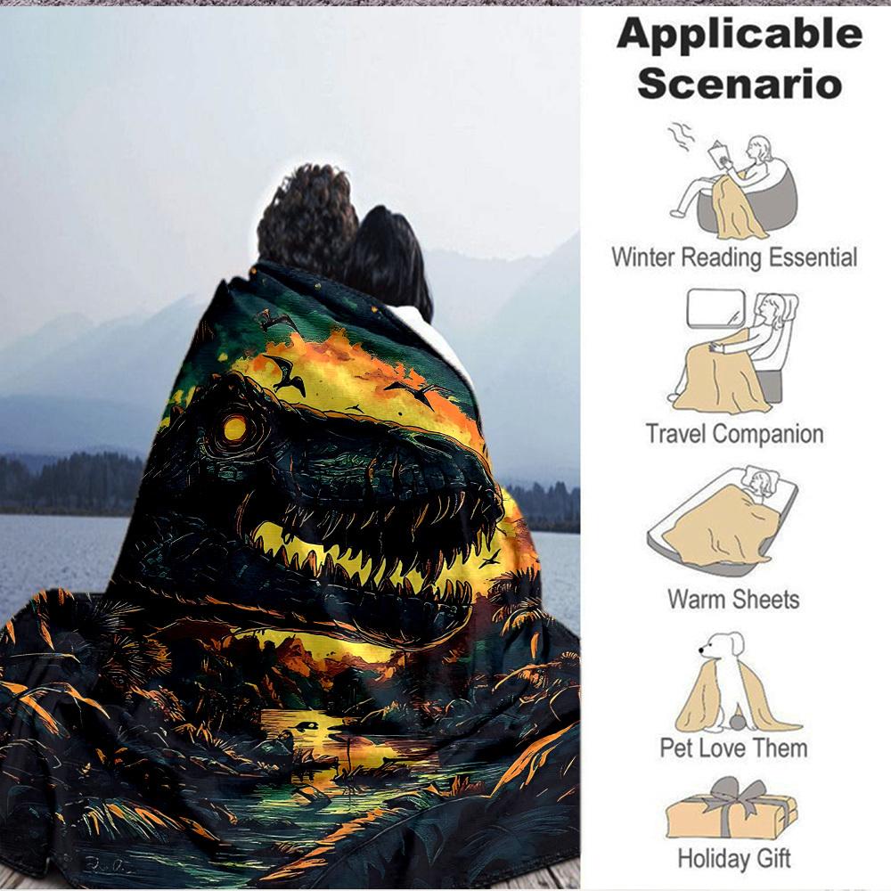 1pc Dinosaur Blanket, Lightweight Flannel Throw Blanket For Sofa, Bed, Travel, Camping, Living Room, Office, Couch, Chair, And Bed