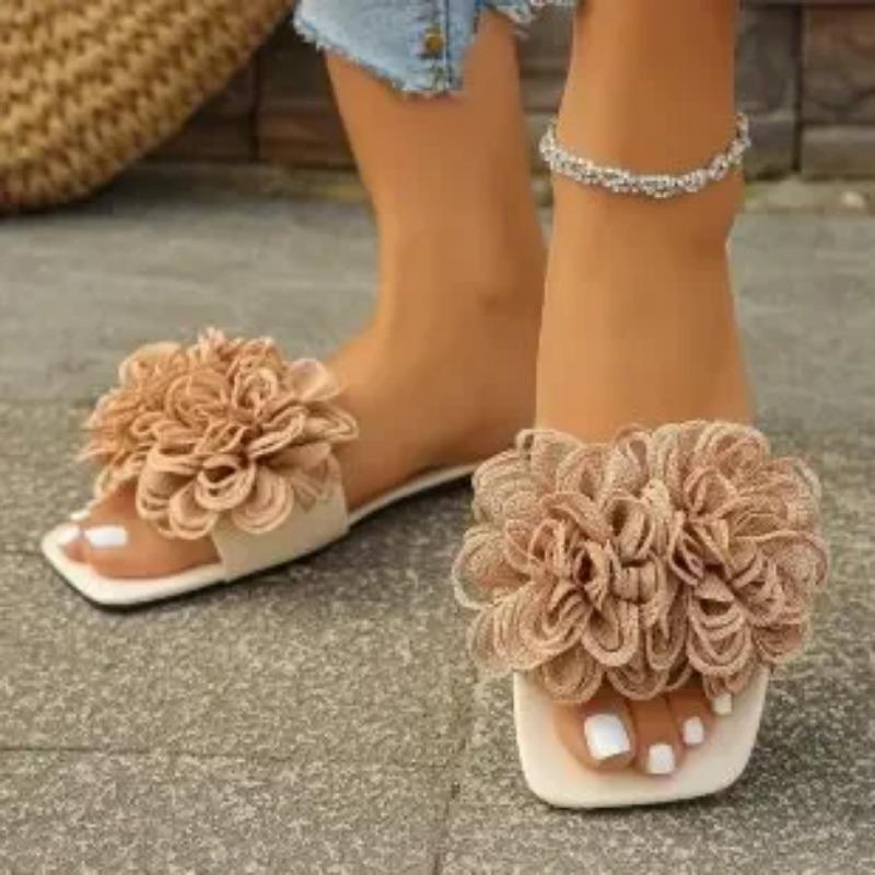 Распродажа женской обуви. Женские тапочки с открытым носком. Пляжные тапочки. Женские сандалии с квадратным носком и цветочным принтом. Сандалии больших размеров.