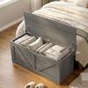 127L Home Storage Box With Safety Hinges Dark Grey Wood Effect