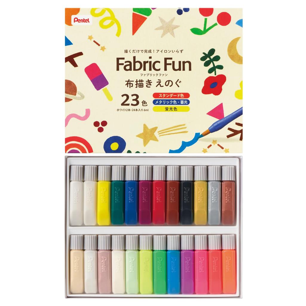 Pentel Fabric Paint Fabric Fun 23 Colors White Bottles (2 Included) FFPC1-24J