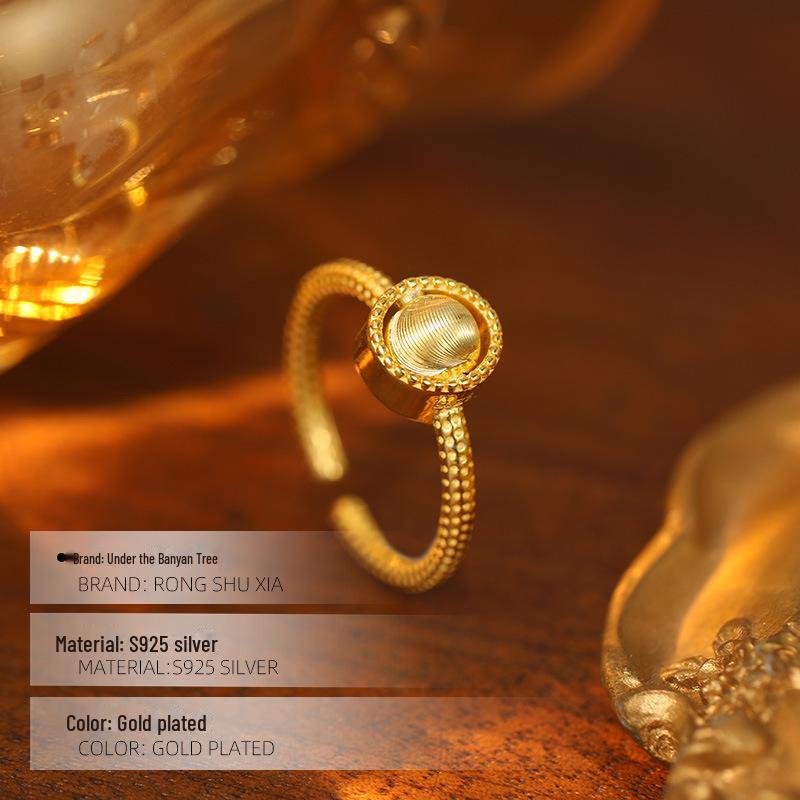 Кольцо Banyan Tree S925 с серебряным покрытием и кошачьим глазом, вращающееся на указательном пальце - Light Luxury для женщин