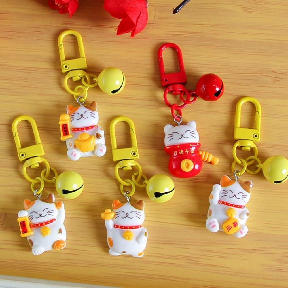 Kawaii Maneki-neko Keyring Mini Fortune Cat Pendant Fashion Plutus Cat Keychain  Backpack Decor