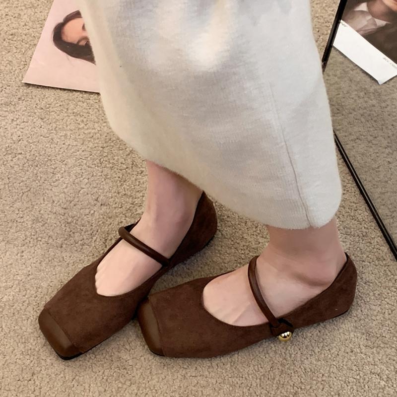 Fashion French Square Toe Mary Jane Shoes Women's Summer Low Heel Single Shoes Fashion Retro Loafers Women's Flat Bottomed Ballet Shoes