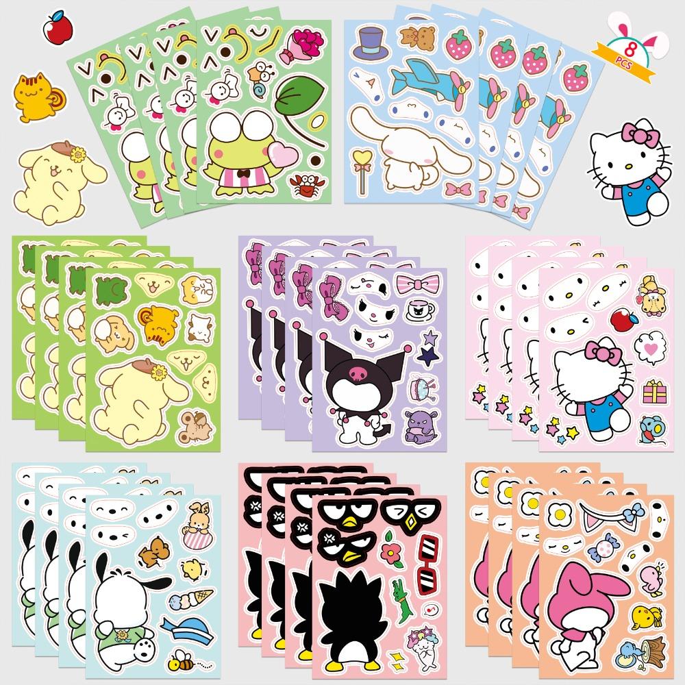 8 Листов/Упаковка Sanrio Наклейки Меняющие Лицо Милый Мультяшный Сделай Лицо DIY Головоломка Наклейка Игрушка