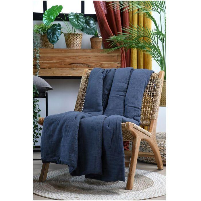 Plaid ou Edredon en gaze de coton 125 x 150 cm Pop color bleu marine