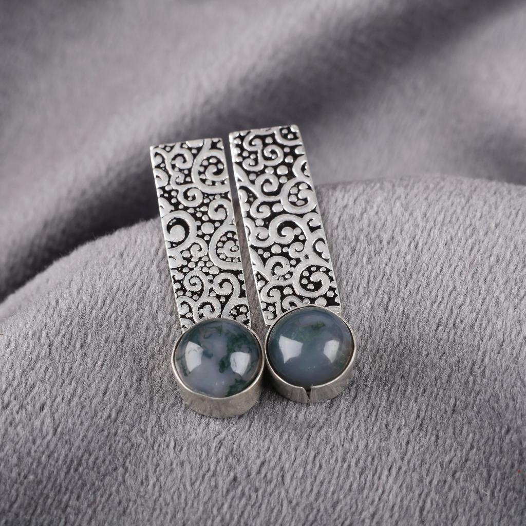 Серьги из мохового агата, Ювелирные изделия из драгоценных камней, Серьги из цельного стерлингового серебра 925 пробы, Подарок для женщин, Серьги ручной работы для подарка