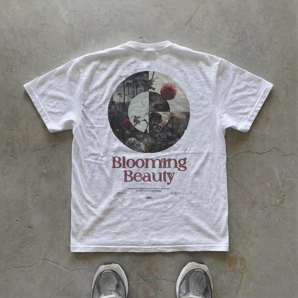 Blooming Beauty Graphic T-Shirt | Floral Circle Art Tee | Minimalist Nature Streetwear Shirt | Unisex Cotton Regular Fit