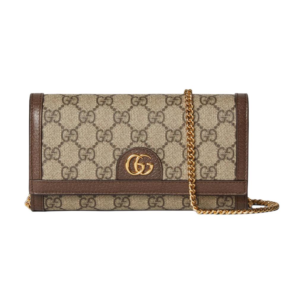 Gucci Chain Wallet GG Canvas Gold Hardware Leather Trim Casual Daily Wear 772309-K9GSG-8367