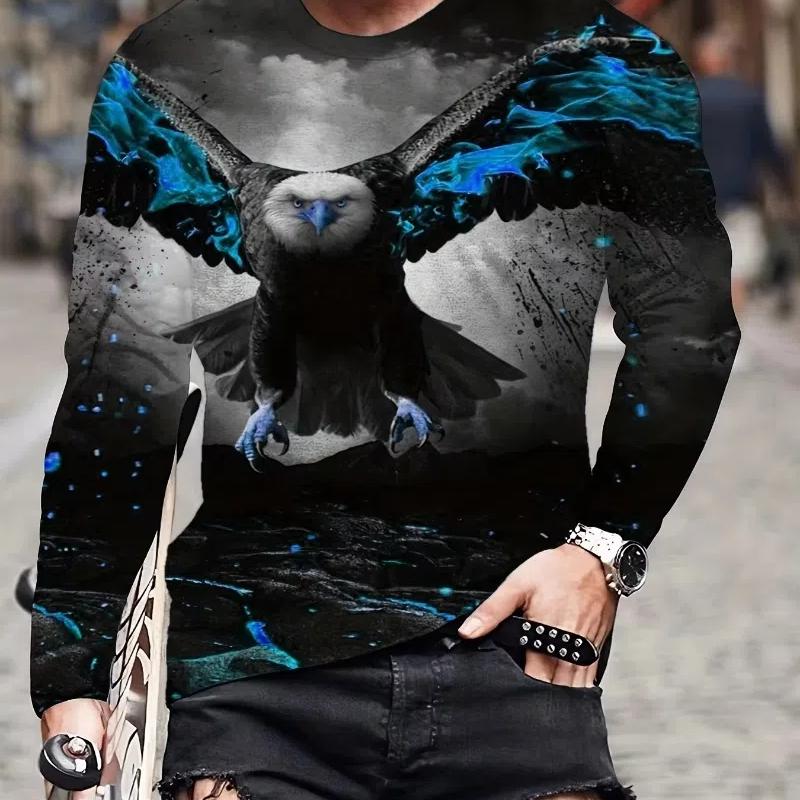 Fashion Eagle 3D Digital Printing Men's Casual Comfortable Long Sleeve T Shirt Fall Men's Patterned Clothing Tops Men's Gifts