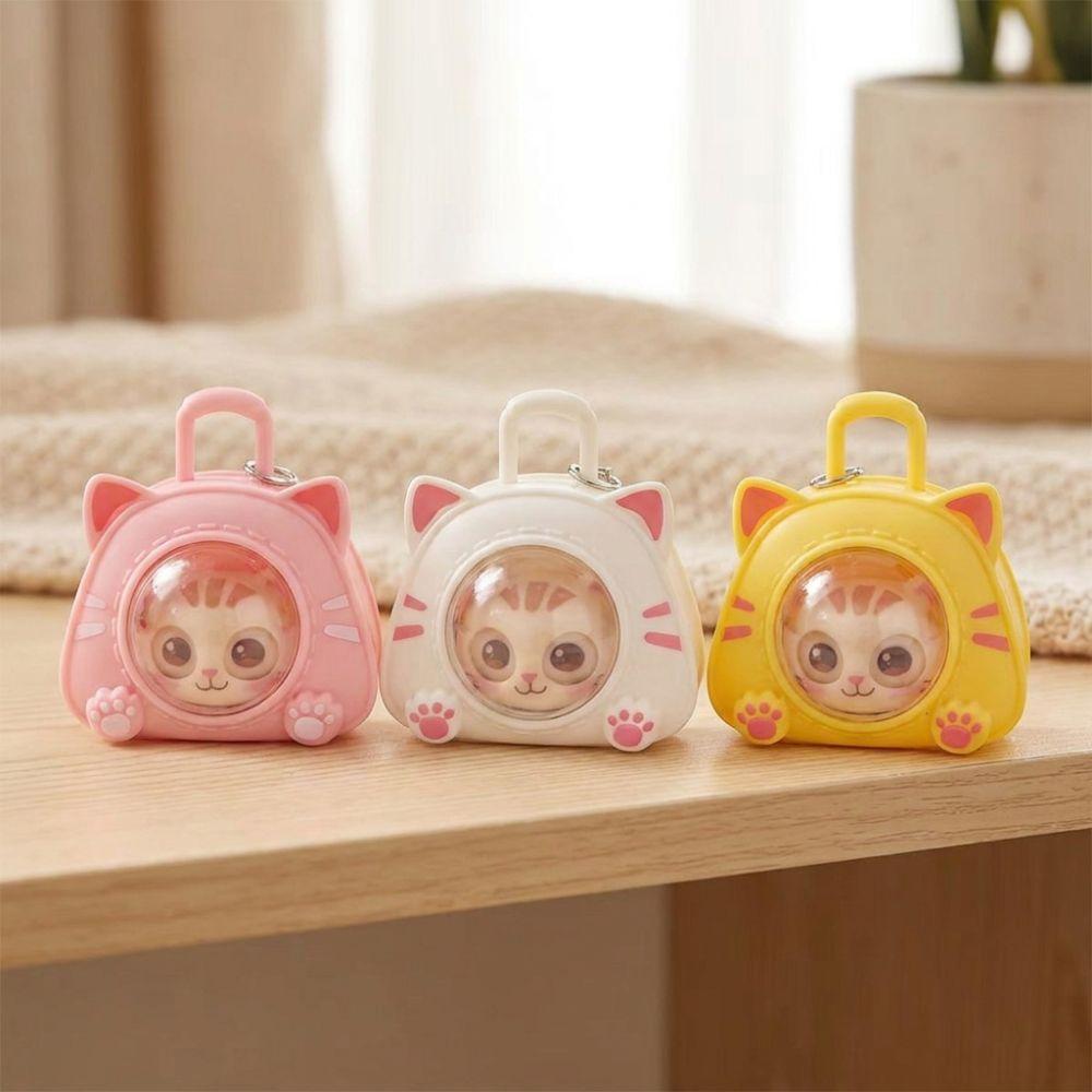 Multi Expression Eye Changing Cat Bag Keychain Funny Capsule Cat Key Chain Gift for Best Friends