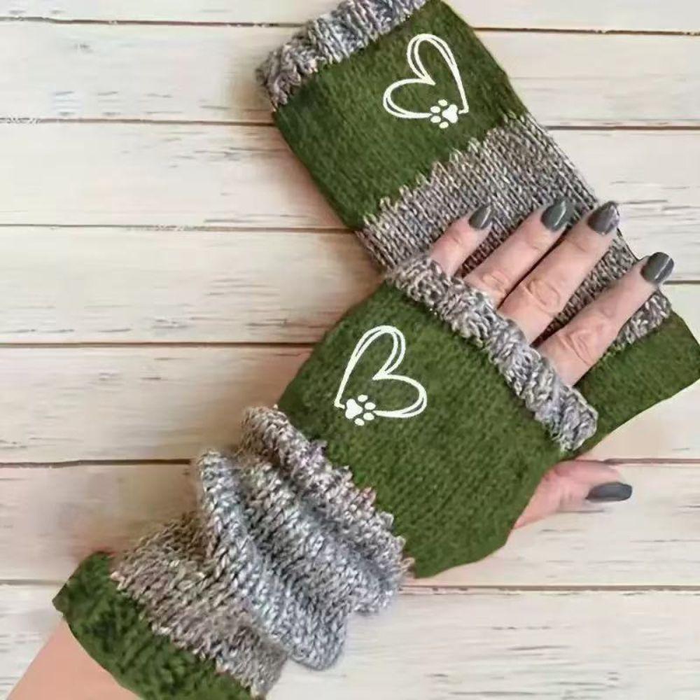 Heart-Shaped Touchscreen Gloves Color-Blocking Decorative Gloves Elegant Fingerless Gloves Winter