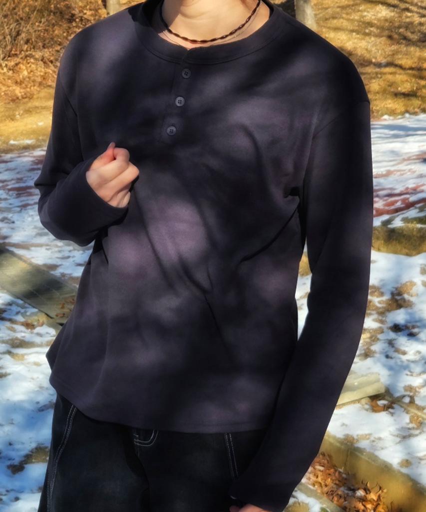POLYGRAM Стильная полуукороченная футболка-henley с длинным рукавом, washable - Угольный