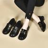 Loafers Women's 2024 Autumn and Winter Square Buckle Black British Style Small Leather Shoes College Style Shallow Mouth Single Shoes Cowhide Flats