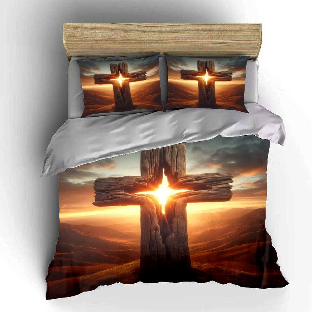 Wooden cross with sunlight. Bedding sets Duvet cover sets Duvet covers Pillowcases(1*Duvet Cover 2*Pillowcases without duvet insert)