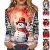 Женская мода, повседневная блузка с длинным рукавом и рождественским принтом, пуловер с круглым вырезом