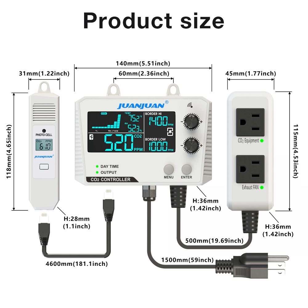 Вилка ЕС/США Двухканальный/Одноканальный Умный контроллер CO2 NDIR Датчик CO2 День Ночь Детектор углекислого газа Для теплицы Гидропоника