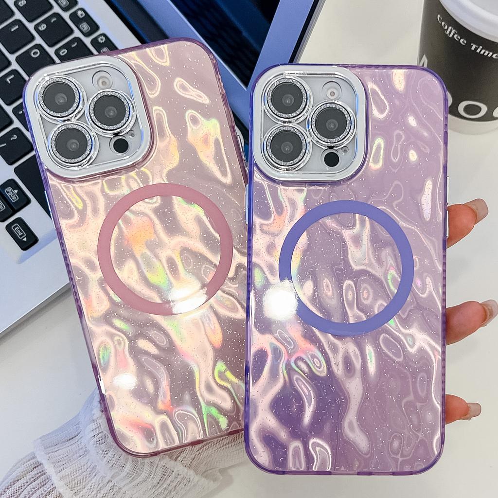 Сложенный узор подходит для магнитного чехла для мобильного телефона iPhone16promax, узор из фольги, пленка для объектива с блестками Apple 15.