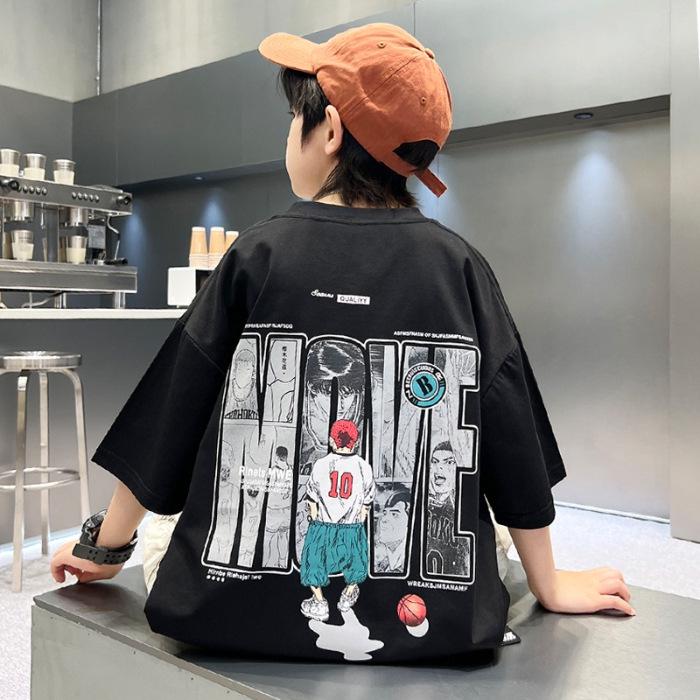 Футболка с короткими рукавами и принтом из чистого хлопка для мальчиков 2023 г.