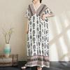 Short Sleeve Plus Size Cotton Vintage Floral New In Dresses for Women Casual Loose Long Summer Dress