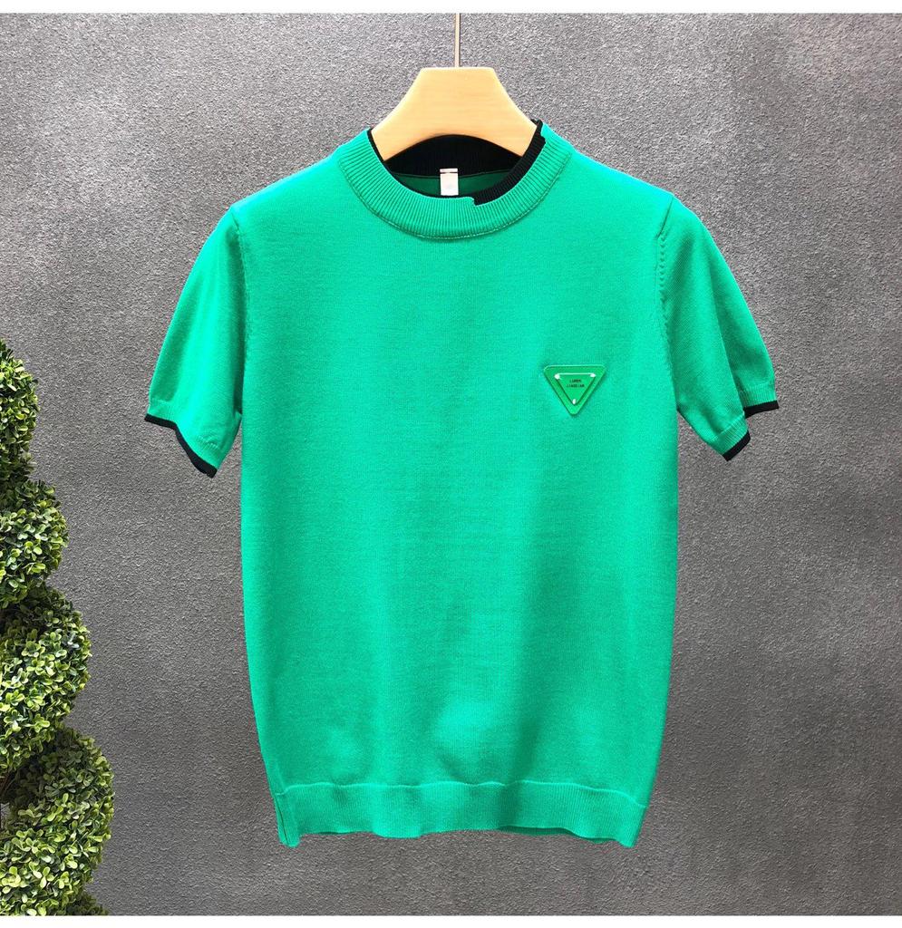 Мужская модная белая трикотажная футболка-свитер с коротким рукавом из ледяного шелка