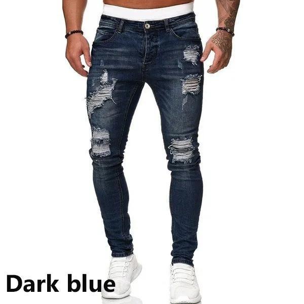 Модные джинсы, мужские узкие джинсовые брюки, мужские рваные брюки, уличная одежда, мужские джинсовые джинсы, брюки-карандаш