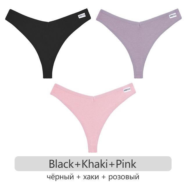 FINETOO Женские трусики с низкой талией, женские хлопковые стринги, 3 шт., удобные вафельные стринги, женское нижнее белье с низкой посадкой и Т-образной спинкой, S-XL, трусы-бикини, нижнее белье