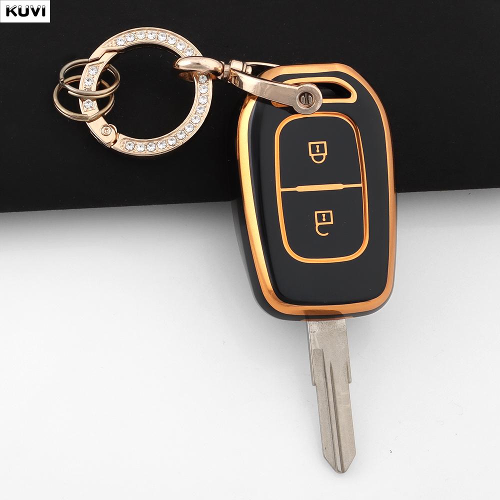 Модный чехол-брелок из ТПУ для ключа автомобиля Renault Kwid Traffic Symbol Sandero Logan Lodgy Dokker Dacia Duster, 2 кнопки, Защитный брелок