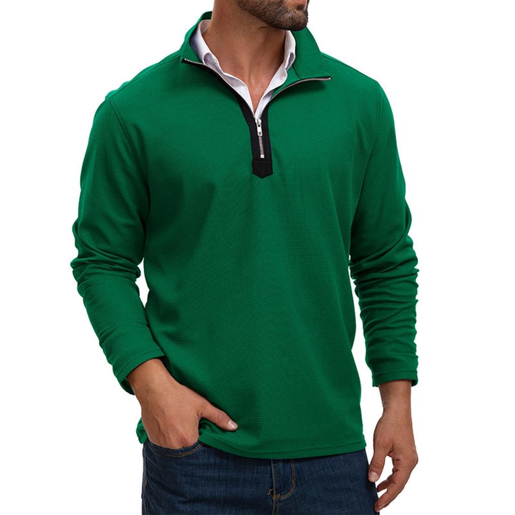 Мужской весенний однотонный топ с полумолнией и воротником-стойкой, с длинным рукавом, мужские повседневные модные топы