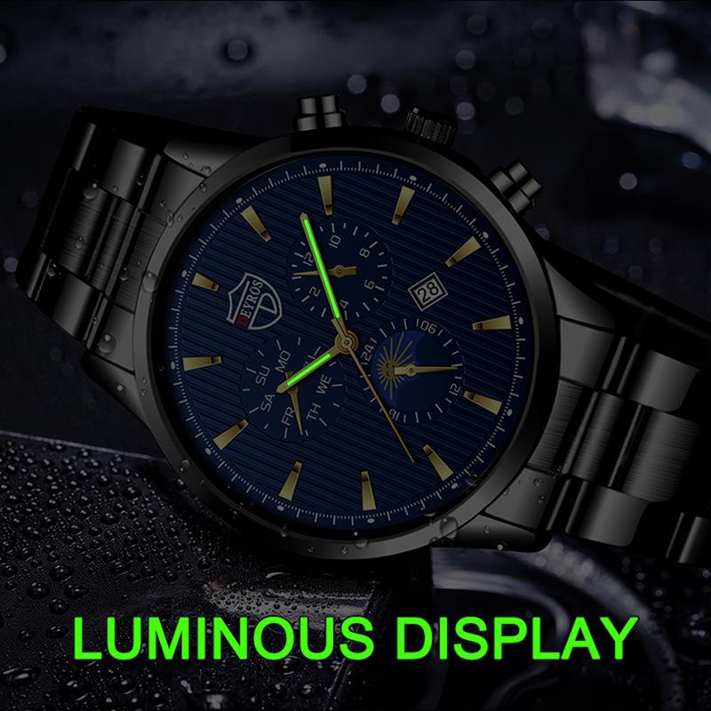 Men'S Stainless Steel Fashion Luminous Calendar Watch Quartz Watch