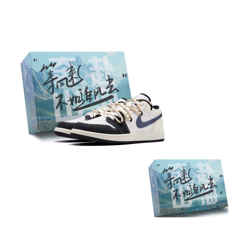 Jordan Air Jordan 1 Cushioning, Wear Resistant Low top Vintage Basketball Shoes Men's Black Beige White 553558-132(Team44-)