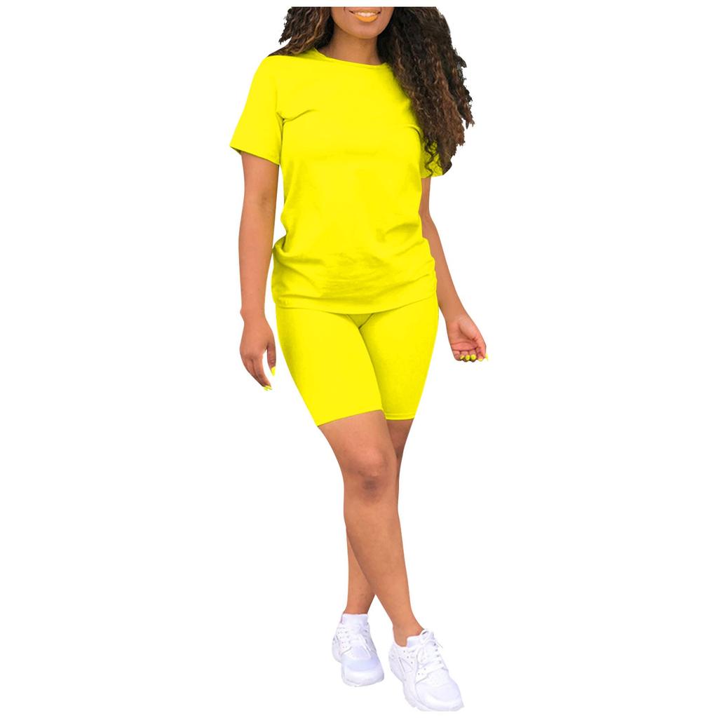 Женский повседневный спортивный однотонный костюм из 2 предметов, комплект из топа и брюк с короткими рукавами