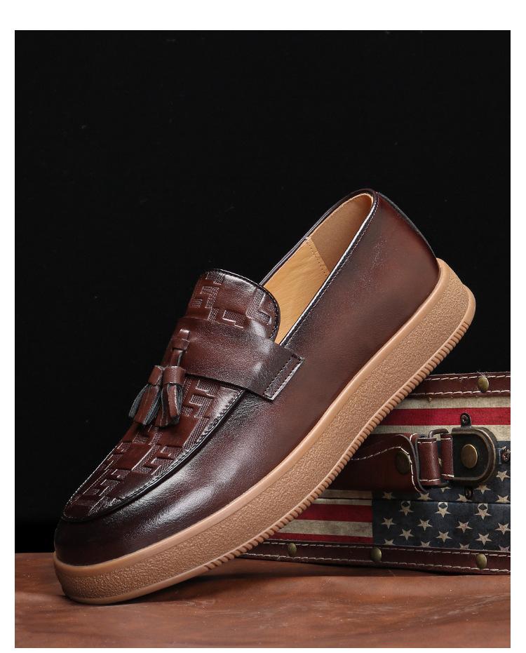 9607 Лоферы повседневная мужская обувь трендовые кожаные туфли с круглым носком британские дышащие лоферы